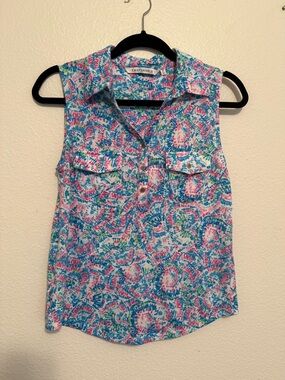 Size PS Emily Daniel’s Sleeveless Collared Tank - Pink Blue Multi
